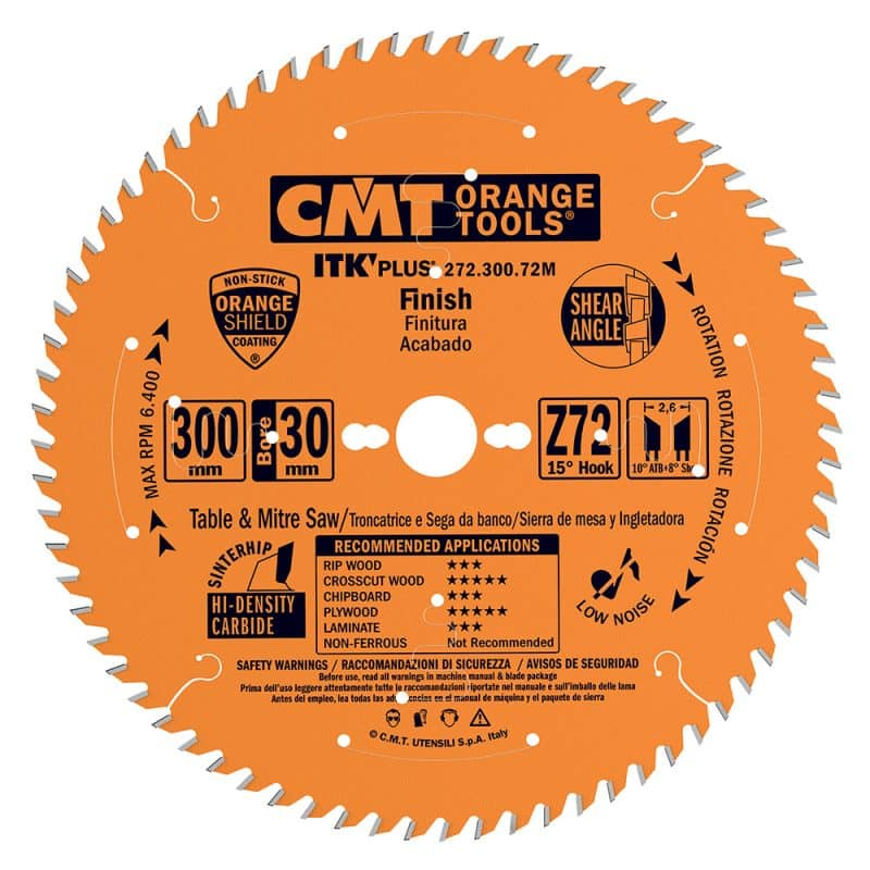 CMT ITK Ultra Thin-Kerf Crosscut Sagblad - D300x2,6 d30 Z72 HW