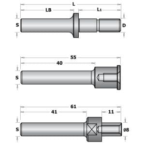 Sporfreserbor med avstandsstykker - S=12,7 mm, D=M8, L1=40