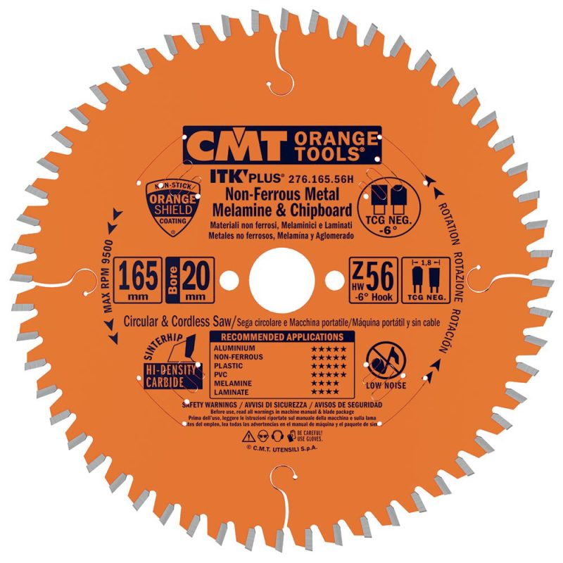 CMT ITK Ultra Thin-Kerf sagblad for laminat, ikke-jernholdig metall, plast - D168x1,8 d20 Z52 HW