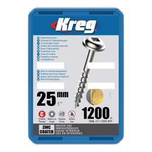 Kreg Zinc Maxi-Loc Pocket-Hole Screws - 25 mm, grov gjenge, 1200 stk