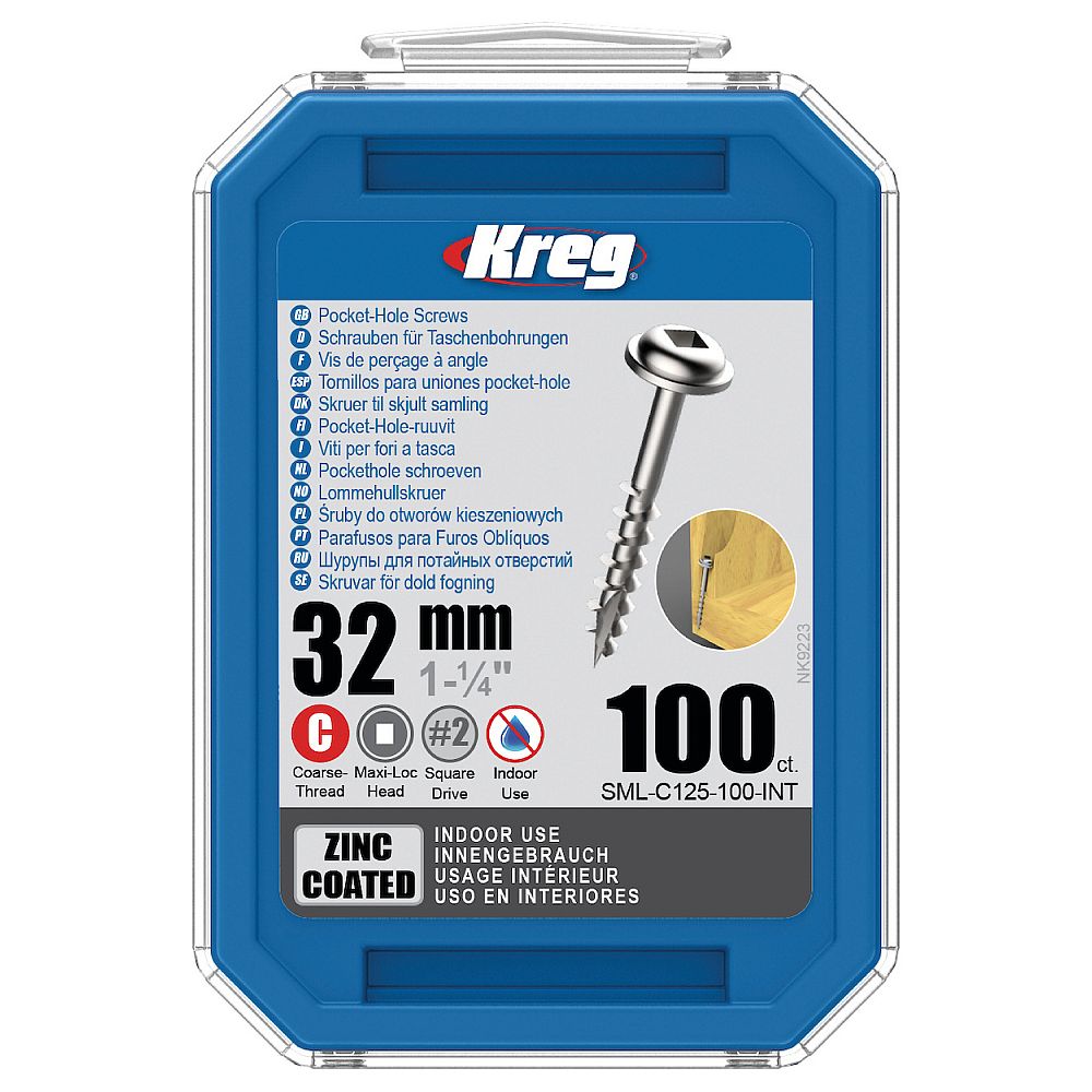 Kreg Zinc Maxi-Loc Pocket-Hole Screws - 32 mm, grov gjenge, 100 stk