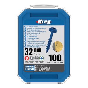 Kreg Blue-Kote Maxi-Loc lommehullskruer - 32 mm, grov gjenge, 100 stk