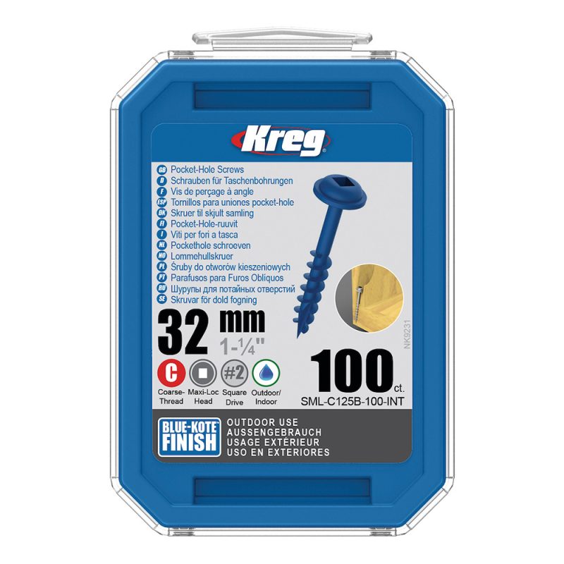 Kreg Blue-Kote Maxi-Loc lommehullskruer - 32 mm, grov gjenge, 100 stk