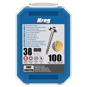 Kreg Zinc Maxi-Loc Pocket-Hole Screws - 38 mm, grov gjenge, 100 stk