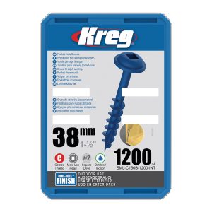 Kreg Blue-kote Maxi-Loc lommehullskruer - 38 mm, grov gjenge, 1200 stk