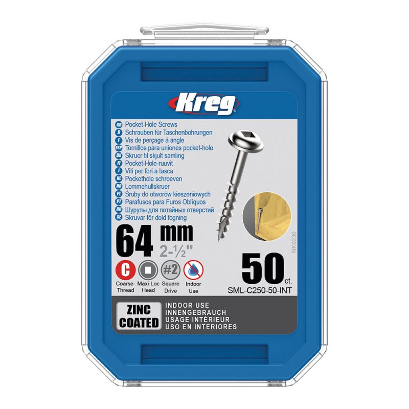 Kreg Zinc Maxi-Loc lommehullskruer - 64 mm, grov gjenge, 50 stk