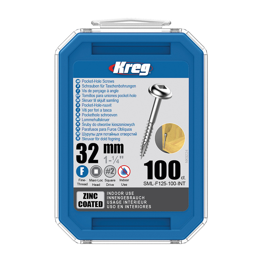 Kreg Zinc Maxi-Loc Pocket-Hole Screws - 32 mm, fin gjenge, 100 stk