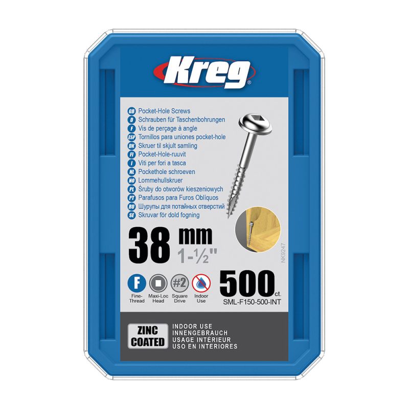 Kreg Zinc Maxi-Loc lommehullskruer - 38 mm, fin gjenge, 500 stk