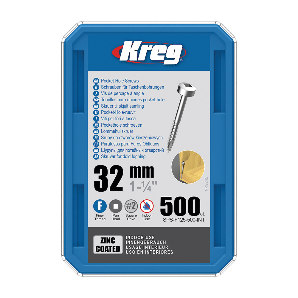 Kreg sink lommehullskruer med panhode - 32 mm, fin gjenge, 500 stk