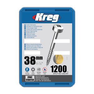 Kreg sink lommehullskruer med panhode - 38 mm, fin gjenge, 1200 stk