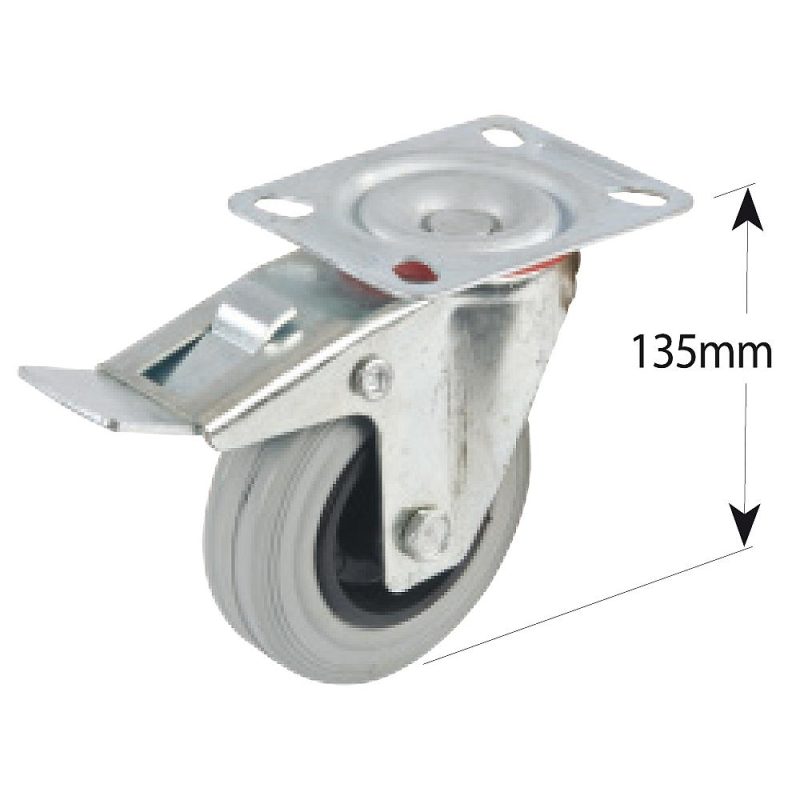 Gummihjul 100 mm, bremset 70 kg Svingbart hjul - Bilde 2