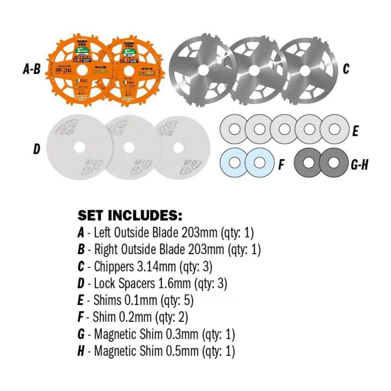 CMT DADO PRO - D203x6.2-20 d15.87 Z12 HW - Grooving Sagblad Set DADO PRO - Bilde 3