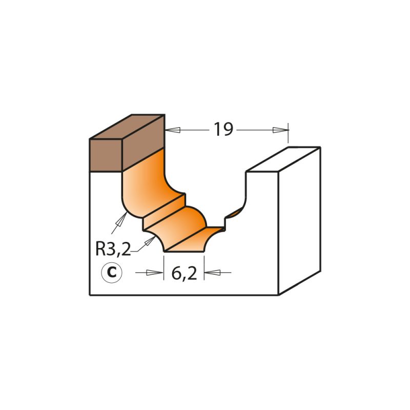 CMT profilbunnbit med lager - profil C, R3,2 D19x12,3 S=6 HW - Bilde 3