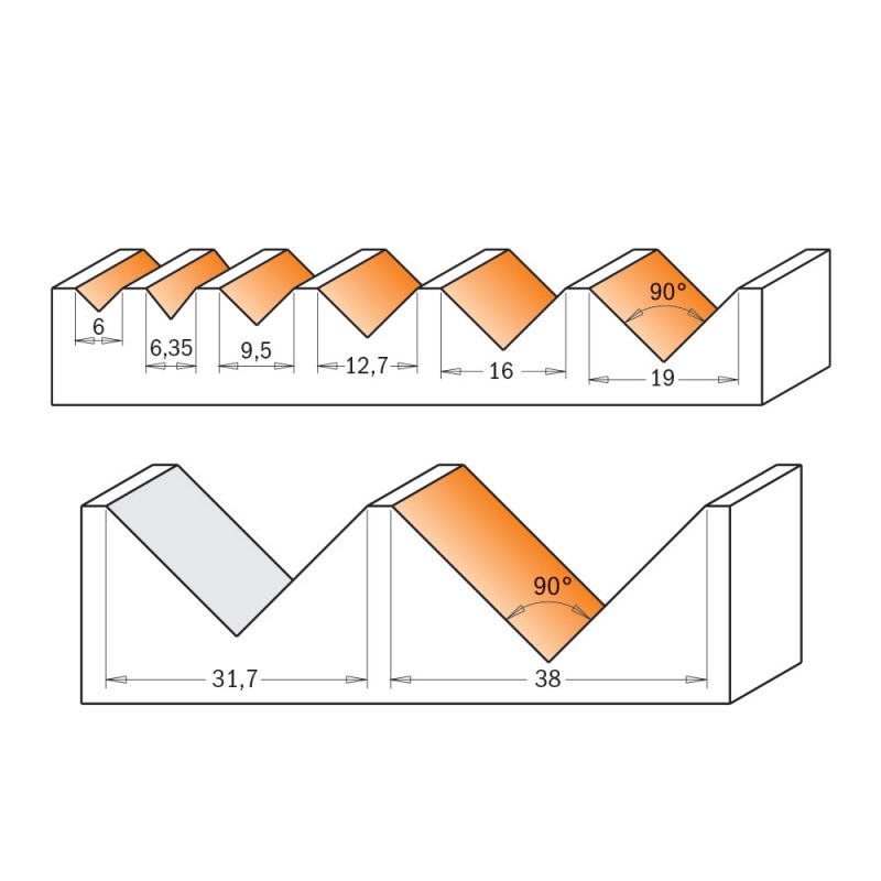 CMT C915 V-grooving Bit 90° - D16x12,7 90° S=8 HW - Bilde 3