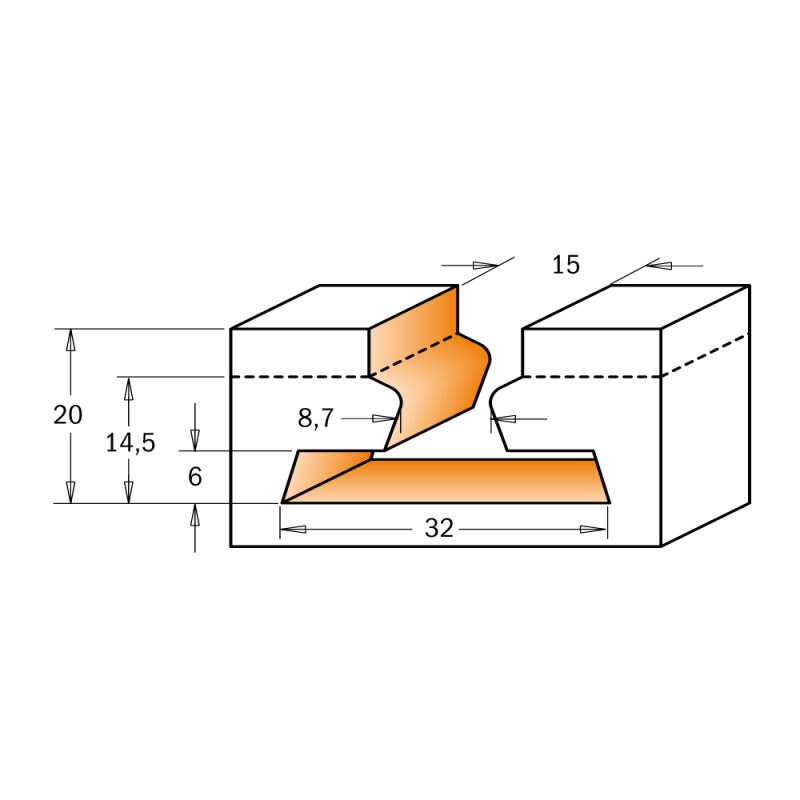 CMT C950.6 T-spor Bit HW - D32x20 d15 S=12 - Bilde 3