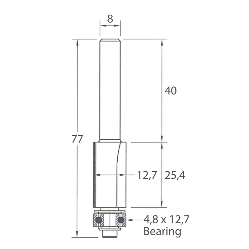 IGM M106 Flush Trim fresebit - D12,7x25,4 L77 S=8 HW - Bilde 5