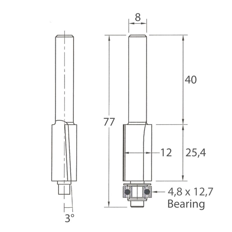 IGM M107 Flush Trim fresebit med nedskjær - D12,7x25,4 L77 S=8 HW - Bilde 5