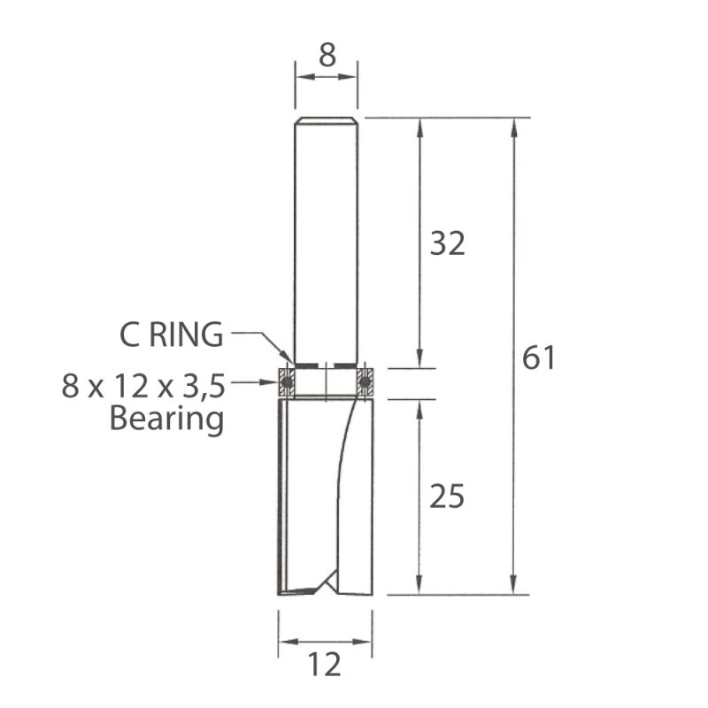 IGM M112 Mønsterfresbits med lager - D12x25 L61 S=8 HW - Bilde 5