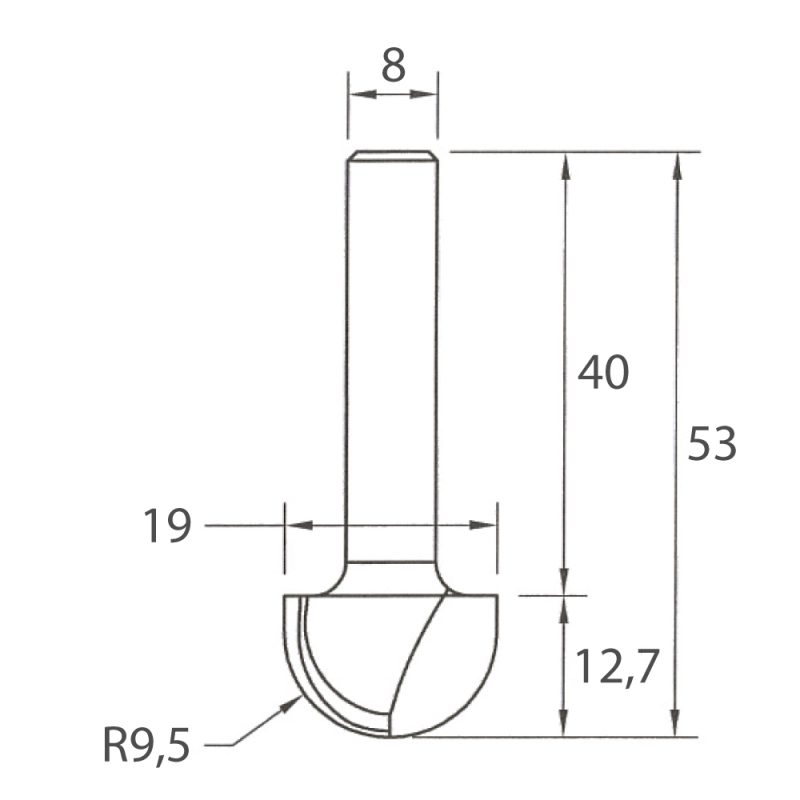 IGM M114 rund fresebit - R9,5 D19x12,7 L53 S=8 HW - Bilde 5