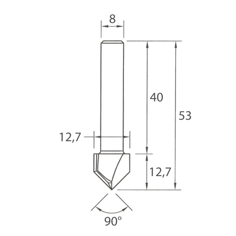IGM M115 V-spor fresebit - 90° D12,7x12,7 L53 S=8 HW - Bilde 3