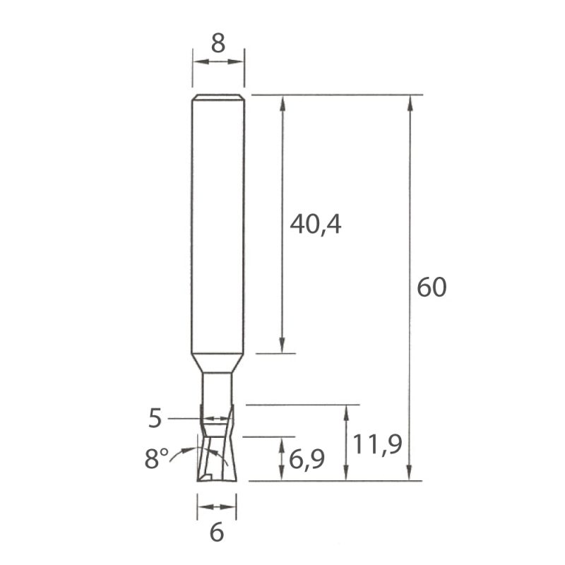 IGM M118 Overfresbits for svalehaler - 8° D6x6,9 L60 S=8 HW - Bilde 5