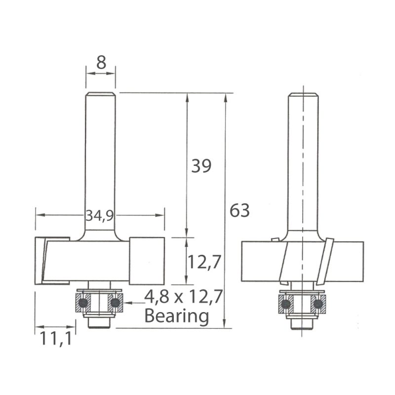 IGM M135 Falsfresbits - D34,9x12,7 H11,1 L63 S=8 HW - Bilde 4